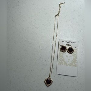 Anne Klein Set of Necklace and Earrings Ruby Red Color and Gold color stones